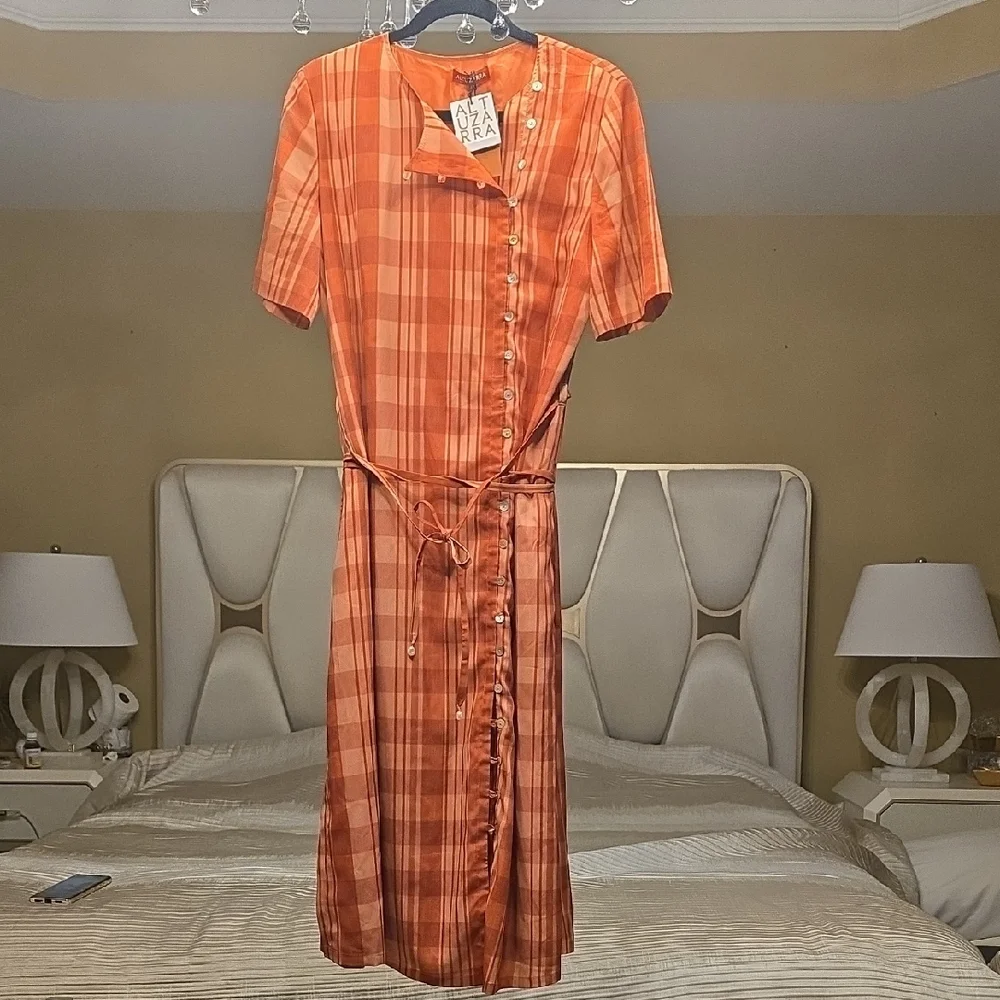 Altuzarra Picotee Orange Checkered Midi Dress In Cayenne Canyon Clay Size 42 - Picture 4 of 16